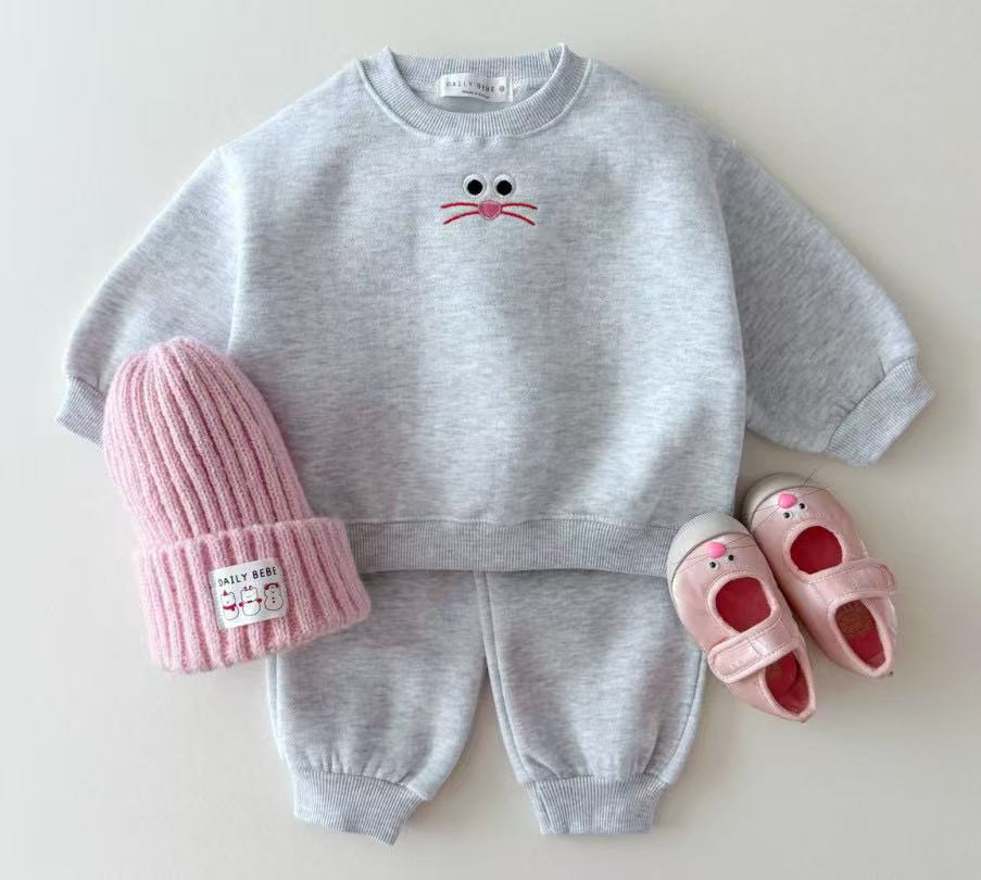 Autumn Baby Kids Unisex Casual Cartoon Face Embroidered Pattern Long