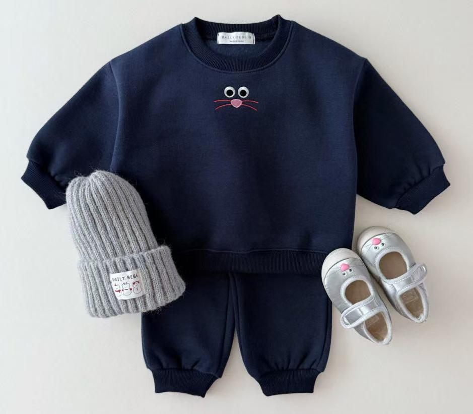 Autumn Baby Kids Unisex Casual Cartoon Face Embroidered Pattern Long